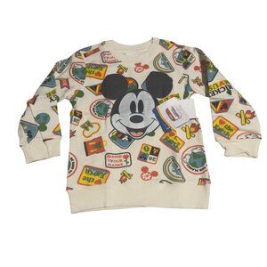 Disney Mickey Mouse Toddler Sweatshirt 3T Off-White Earth-Themed Graphics unisex